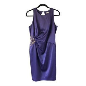 Eliza J Purple Sleeveless Ruched Rhinestone Embellished Cocktail Dress